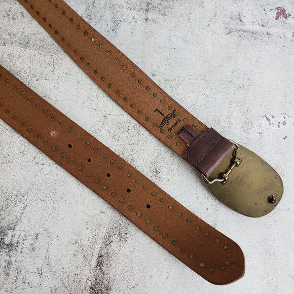 Vintage Lucky Brand Leather Belt Brown Studded Bohemian Beaded Buckle Western L